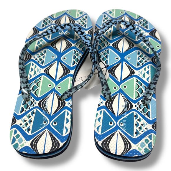 Vera Bradley Blue White Aqua Go Fish Flip Flops NEW with Tags 7-8 - Picture 2 of 4